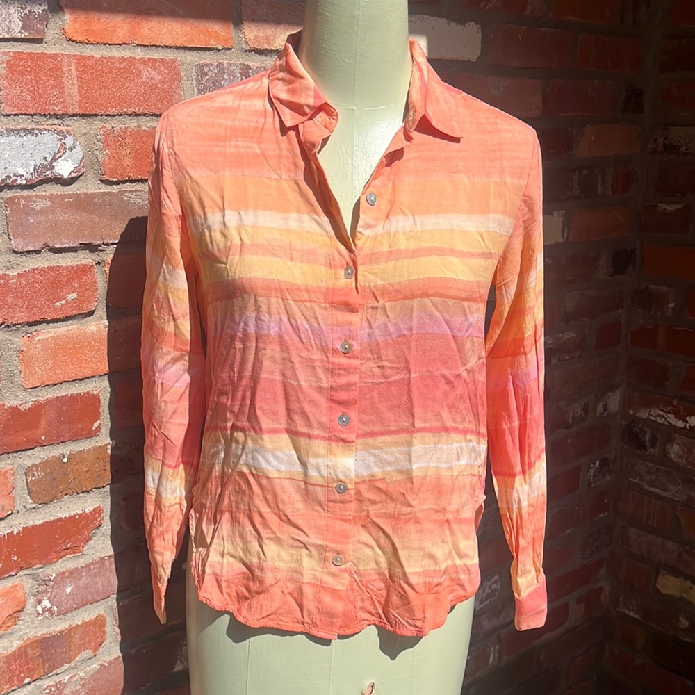 Cloth & Stone Button Down Orange Striped Top size XS